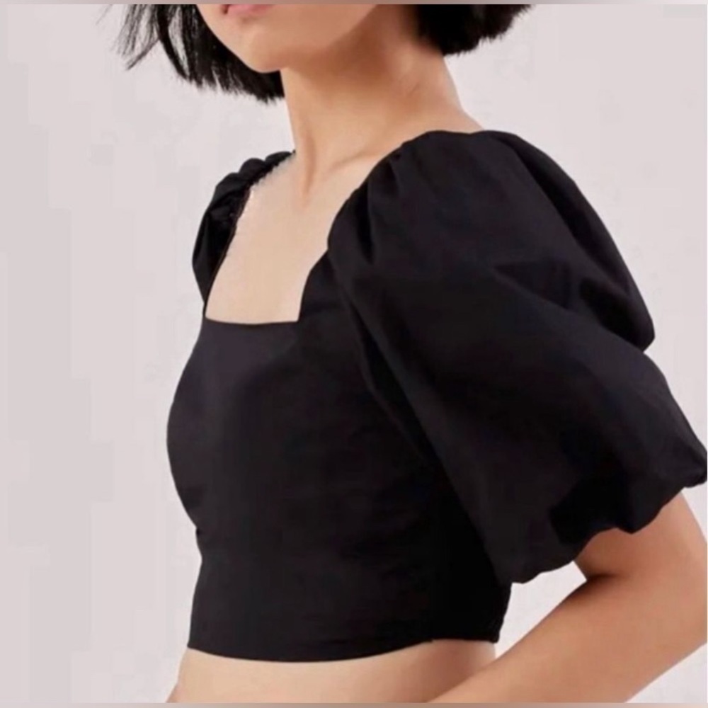 NWT Jason Wu Black Square Neckline Short Sleeve Crop Top, Size L